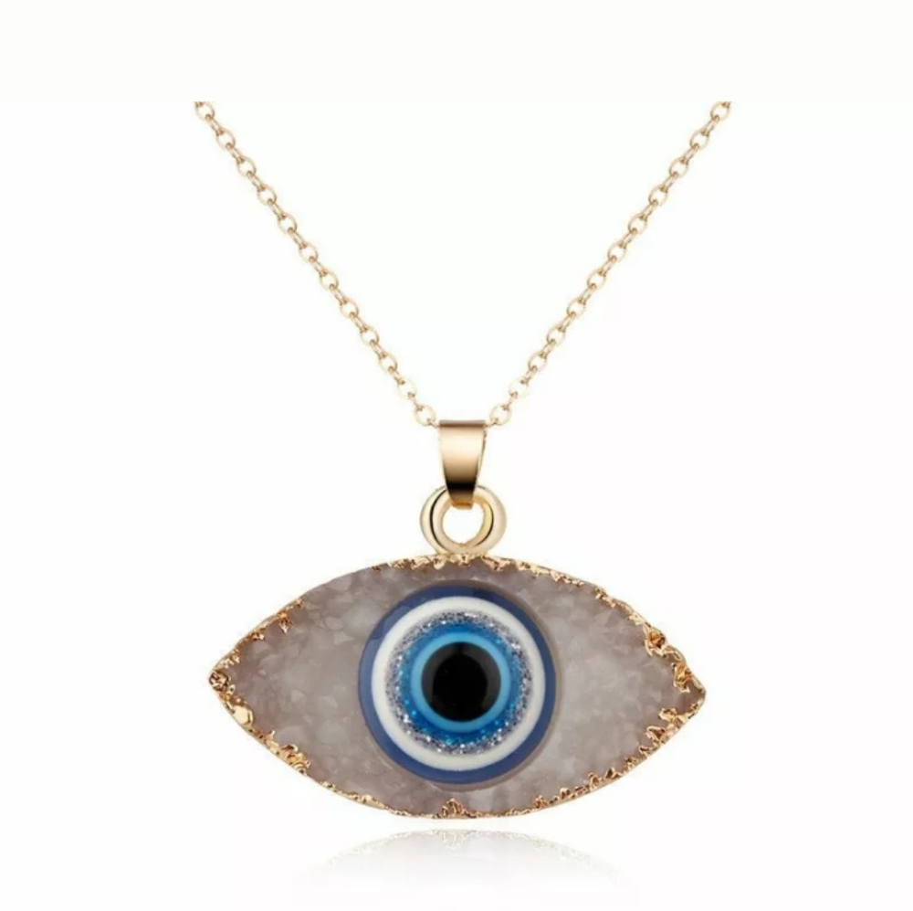 💜EVIL EYE DRUZY STONE NECKLACE NWOT